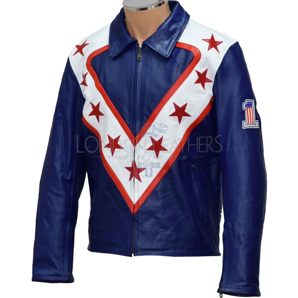 Evel KNIEVEL Royal Blue Wembley Tribute Pure Leather Jacket Evel KNIEVEL Royal Blue Wembley Tribute Pure Leather Jacket